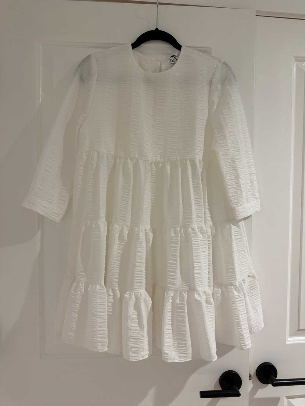 Zara White Tiered Long-Sleeve Girls Dress